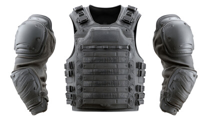 Isolated Black Tactical Vest and Arm Pads on Transparent Background
