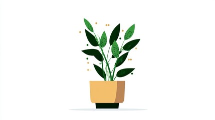Obraz premium A minimalist illustration of a green potted plant with broad leaves in a yellow pot against a white background.