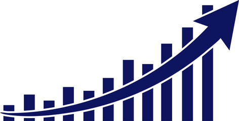 3D vector illustration of a business bar graph with an up arrow showing market growth and financial success