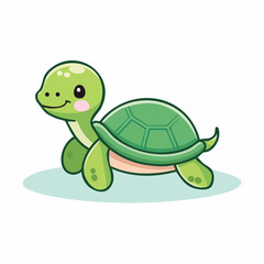 Sweet and adorable cartoon green turtle illustration, a friendly smiling reptile with a vibrant shell, ideal for children's educational materials and playful nature designs