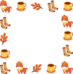 cute frame border with autumn element drawing. cute cartoon for photo frame