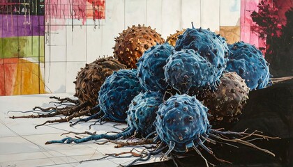 Abstract image of clustered spheres on a surface