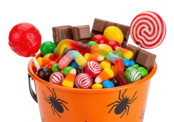 Vector art of bucket full of halloween candy and sweets