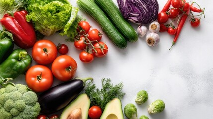 Healthy Food Flat Lay with Fresh Vegetables and Fruits
