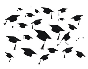 Graduation caps floating in the air