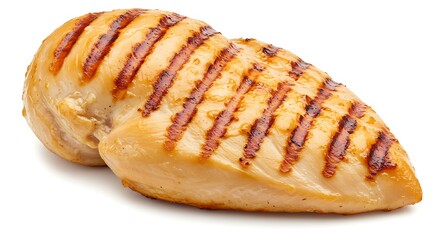 Juicy Grilled Chicken Breast with Distinct Grill Marks on White Background