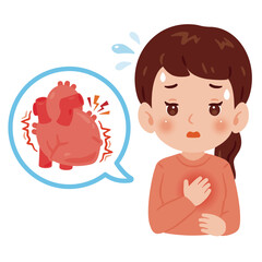 心臓がドキドキする女性　上半身イラスト／Woman with a pounding heart　upper body illustration