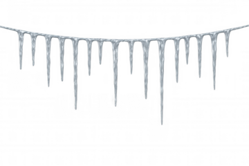 Hanging icicles formation with transparent background, representing winter, cold, frost, and frozen weather