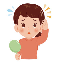 白髪を気にする女性　上半身イラスト／Woman concerned about gray hair　upper body illustration