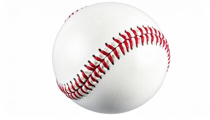 Isolated white baseball with red stitching, casting a slight shadow, on white background