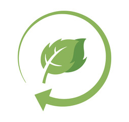 Green Leaf with Circular Arrow Icon — Eco-Friendly Symbol for Sustainability, Recycling, and Renewable Resource Awareness