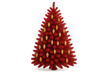 Fototapeta premium Red christmas tree decorated with golden pine cones, celebrating winter holidays, festive season concept