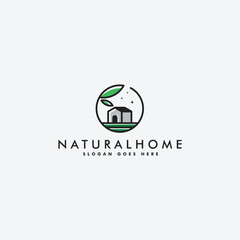 Natural home logo design line art style, building house logotype vector illustration