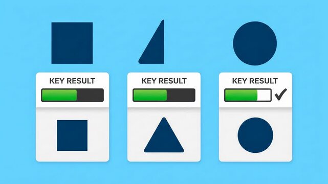 Team OKRs Alignment: Target Splits to Objectives, KR Cards Flip, Progress Bars Fill, Completion Locks