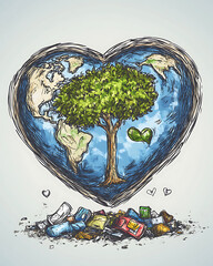 recycling and nature themes: photos of trees sprouting from waste, Earth held above trash, and green initiatives with ample blank spaces for environmental messages.