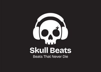 Skull Music Logo Design – Headphone DJ Icon, Modern Audio Beats Emblem, Rock and EDM Branding
