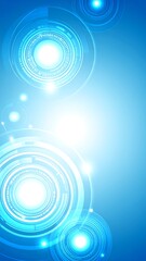 Abstract digital design with glowing blue circles and light effects