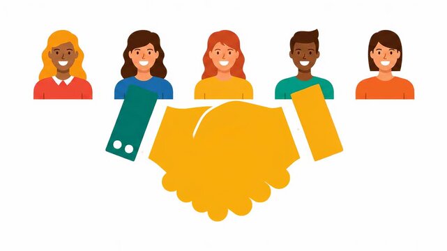 Inclusive Hiring Flow: Diverse Avatars Align, Resume Cards Reorder by Skills, Handshake Closes Offer