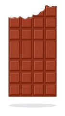 Cartoonish, rectangular chocolate bar with a bite taken out of it