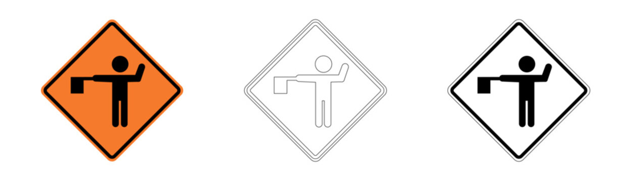 Flagman Ahead Traffic Sign in Vector Format