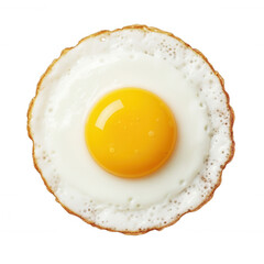Sunny side up egg with golden yolk and white albumen isolated on a transparent background fried
