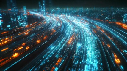 High Speed Data Flow Through a Smart City at Night. - Powered by Adobe