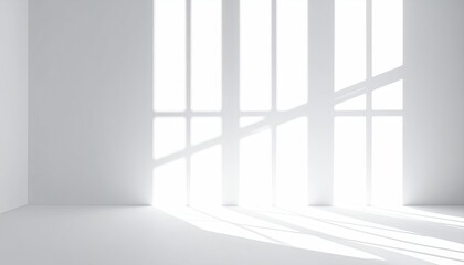 Fototapeta premium A clean, minimalist interior bathed in light from a large, barred window