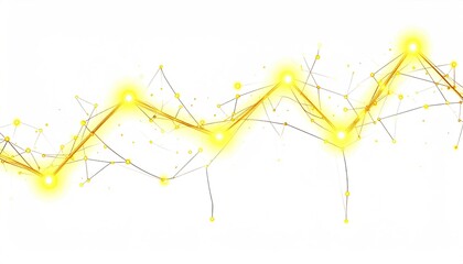 Bright yellow glowing lines connect dots, forming an abstract network on white