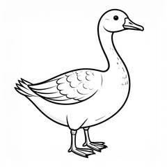 Illustration of a goose standing in profile, black and white.