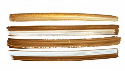 Close up view of four gold paint strokes on a white background, detailed brushwork