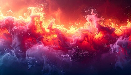 Abstract fiery cloudscape with dynamic colors and fluid forms