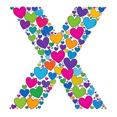 A capital letter formed by colorful hearts against a white background