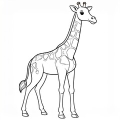 Illustration of a giraffe standing, outlined in black and white.