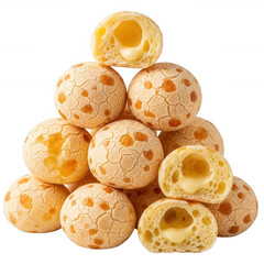Golden baked cheese buns with creamy filling isolated on a transparent background image