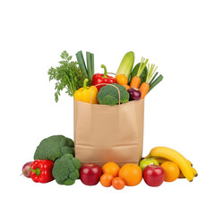 Fresh produce overflowing from brown paper bag isolated on a transparent background vegetables fruits