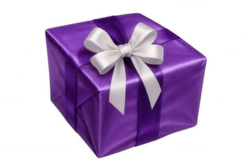 Obraz premium Purple gift box with white satin bow, celebrating special occasions, holidays, and birthday surprises