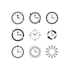 Four stylized clock icons showing reload, reset, and circular time flow, with different symbols.