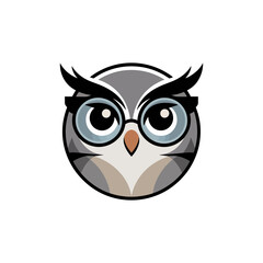 Owl head mascot, wise bird face logo, sharp eyes detail, intelligence brand identity, modern vector illustration