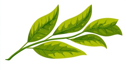 Illustration of a leafy branch with green leaves on a white background.