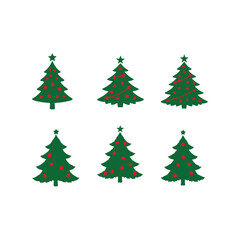 Vector illustration of decorated Christmas trees, ideal for holiday cards, festive designs, wrapping paper, and winter decorations.