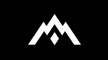 Abstract white mountain peak logo on black background for commercial use