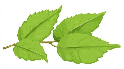 A simple vector illustration of a small tree branch with four vibrant green leaves isolated on a white background.