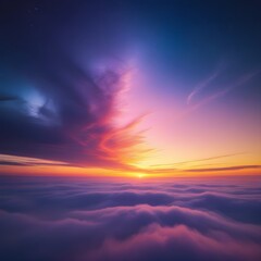 Fototapeta premium A beautiful sunset with a purple sky and clouds. The sky is filled with clouds and the sun is setting. 