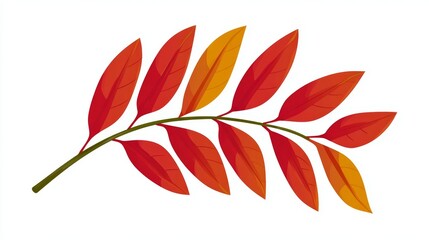 A vibrant branch with multiple red and orange leaves, showcasing the beauty of autumn foliage.