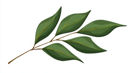 Illustration of a branch with green leaves on a white background.