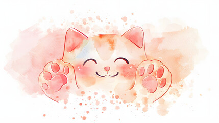 watercolor painting kawaii cute cat paw