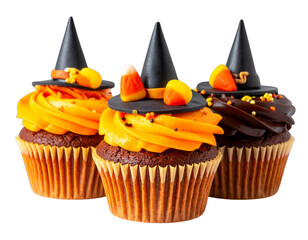Spooky Halloween Cupcakes with Candy Corn and Witch Hats PNG