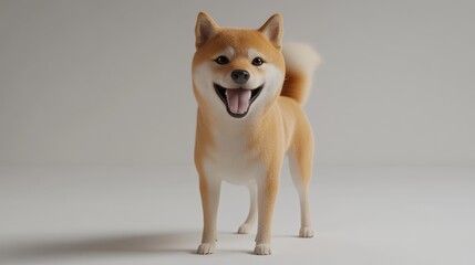 Smiling shiba inu dog rendered on neutral background for commercial use