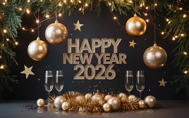 Stylish Golden Theme Happy New Year 2026 Celebration