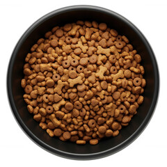 Brown kibble in black bowl isolated on a transparent background food